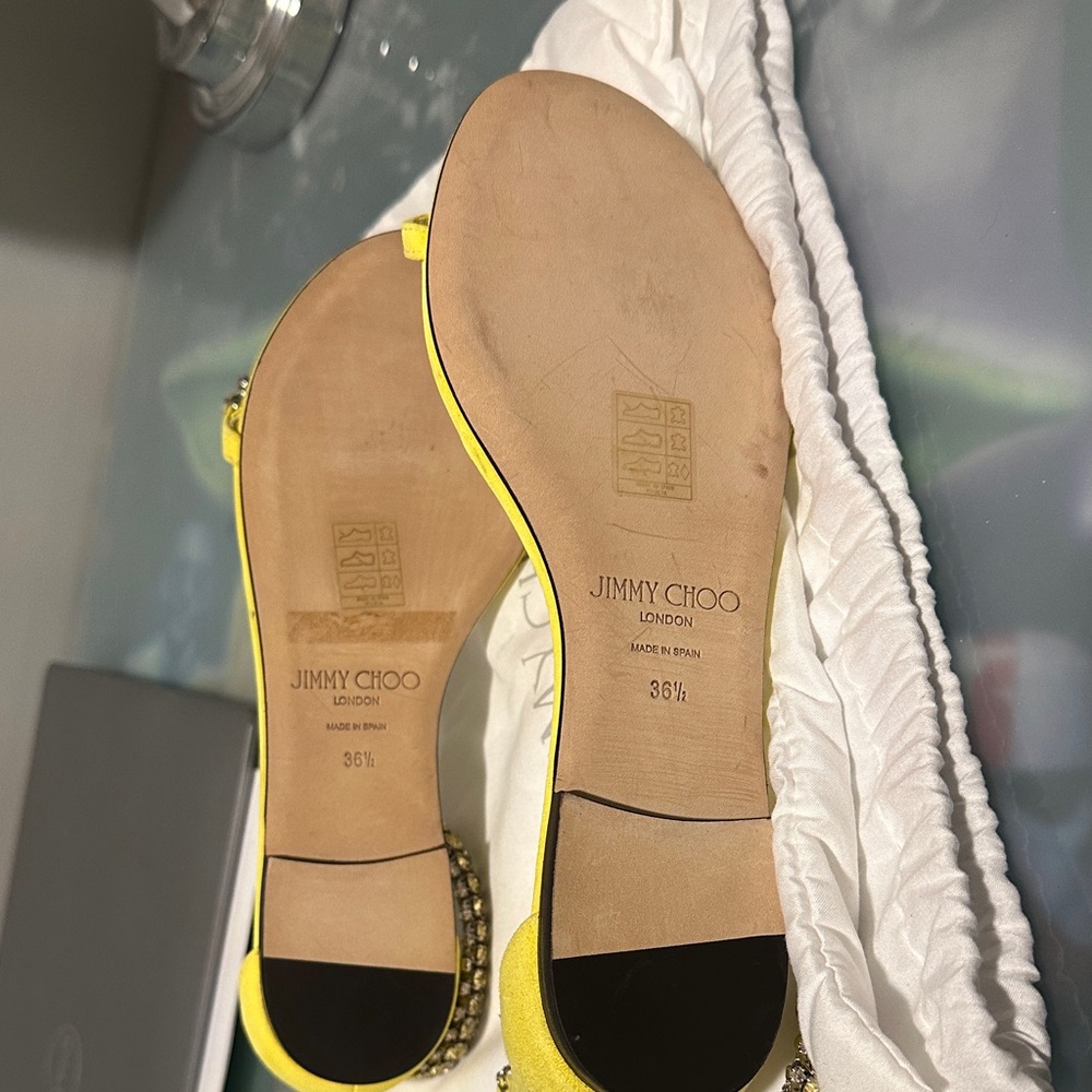 Jimmy Choo Yellow Heels with Crystal Accents - Picture 2 of 4
